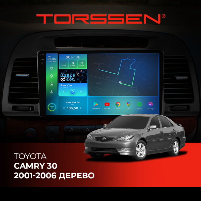Штатна магнітола Torssen 2K Toyota Camry 30 01-06 дерево FL9 4+64Gb 4G Carplay DSP
