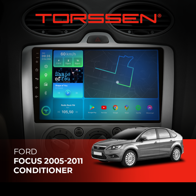 Штатна магнітола Torssen Ford Focus 05-11 conditioner FL9 4+64Gb 4G Carplay DSP