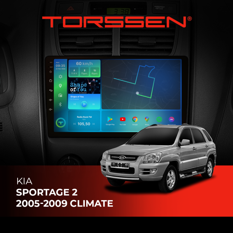 Штатная магнитола Torssen Kia Sportage 2 05-09 climate F98256 4G Carplay DSP