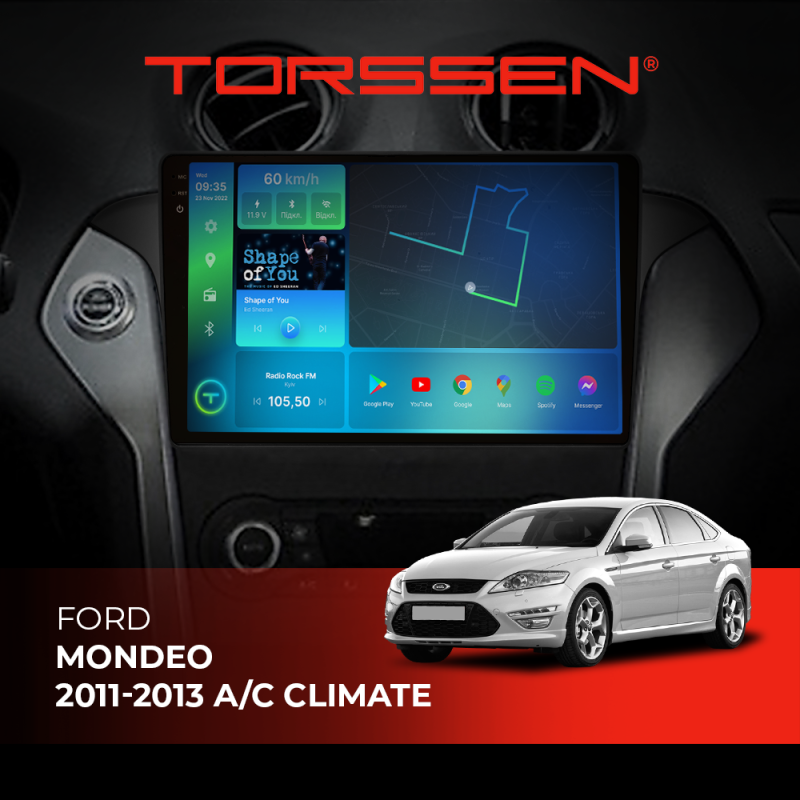 Штатна магнітола Torssen 2K Ford Mondeo 11-13 A/C climate black F96128 4G Carplay DSP