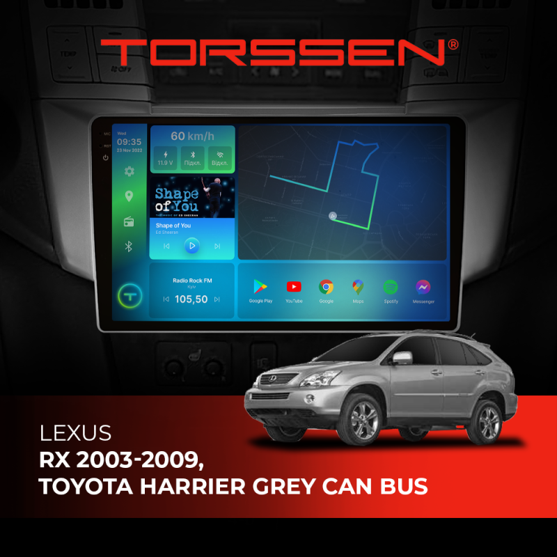 Штатна магнітола Torssen 2K Lexus RX 03-09,Toyota Harrier Grey CAN BUS FL10 4+64Gb 4G Carplay DSP