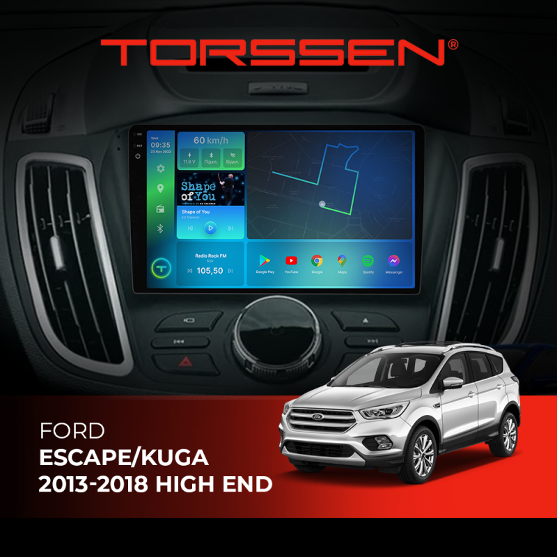 Штатна магнітола Torssen 2K Ford Escape/Kuga 13-18 HIGH END F96128 4G Carplay DSP