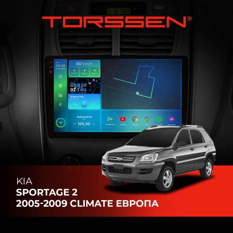 Штатна магнітола Torssen 2K DTS Kia Sportage 2 05-09 climate Европа F9432 4G Carplay DSP