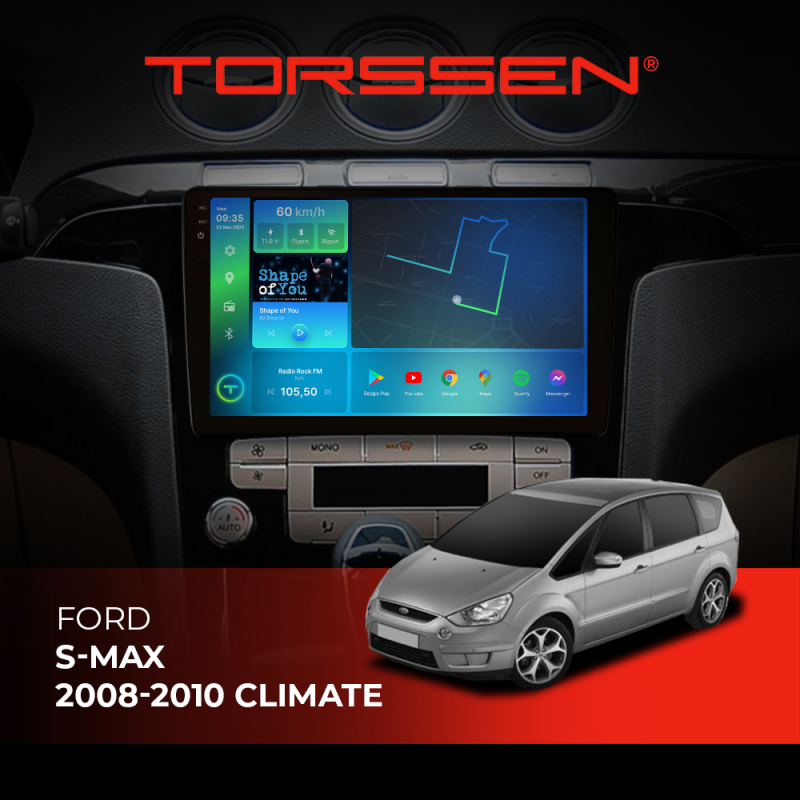 Штатна магнітола Torssen 2K DTS Ford S-max 08-10 climate F9432 4G Carplay DSP