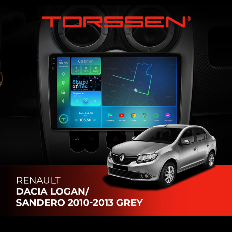 Штатна магнітола Torssen 2K DTS Renault Dacia Logan/Sandero 10-13 grey F9432 4G Carplay DSP