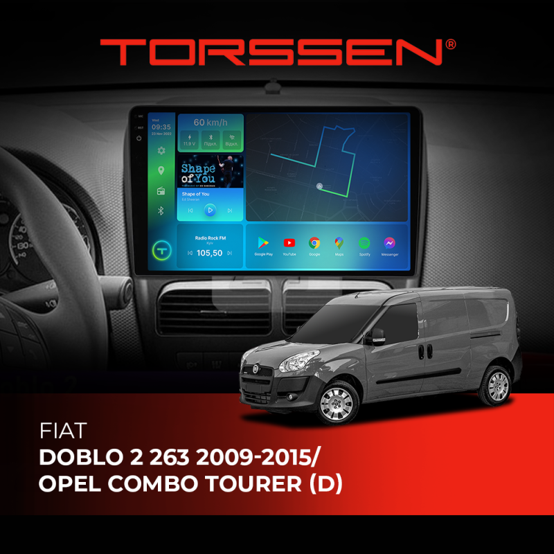 Штатна магнітола Torssen 2K Fiat Doblo 2 263 09-15/Opel Combo Tourer (D) FL9 4+64Gb 4G Carplay DSP