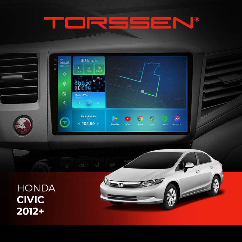 Штатна магнітола Torssen 2K Honda Civic 2012+  FL9 4+64Gb 4G Carplay DSP