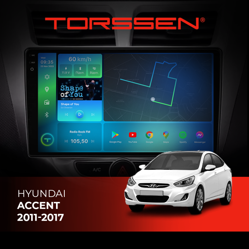 Штатна магнітола Torssen 2K Hyundai Accent 2011-2017 FL9 4+64Gb 4G Carplay DSP