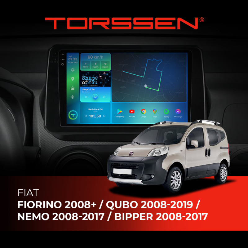 Штатна магнітола Torssen 2K Fiat Fiorino 08+ /Qubo 08-19 /Nemo 08-17 /Bipper 08-17 F10332