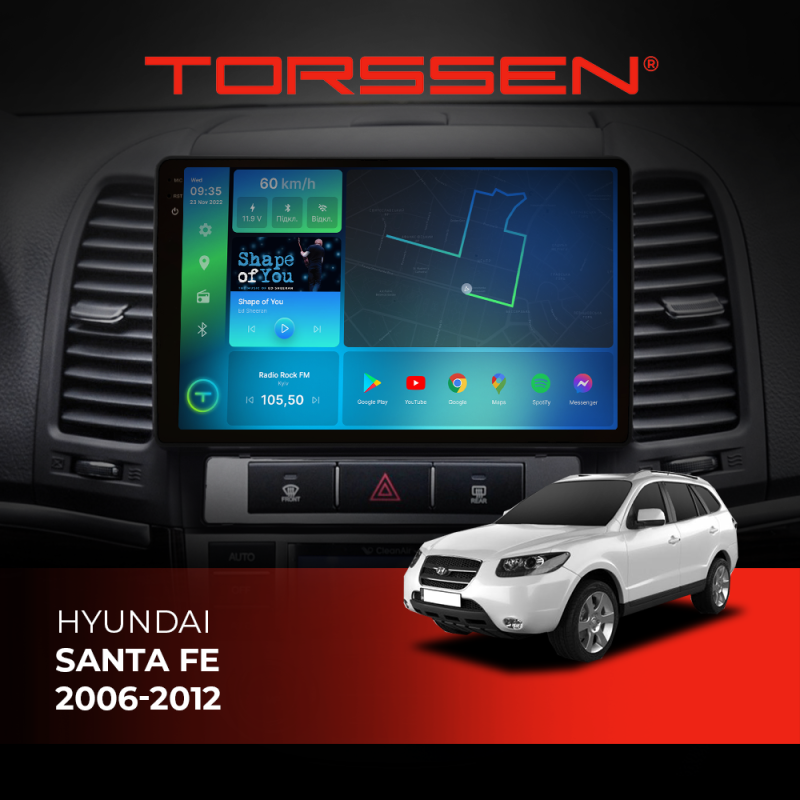 Штатна магнітола Torssen 2K Hyundai Santa Fe 2006-2012  FL9 4+64Gb 4G Carplay DSP