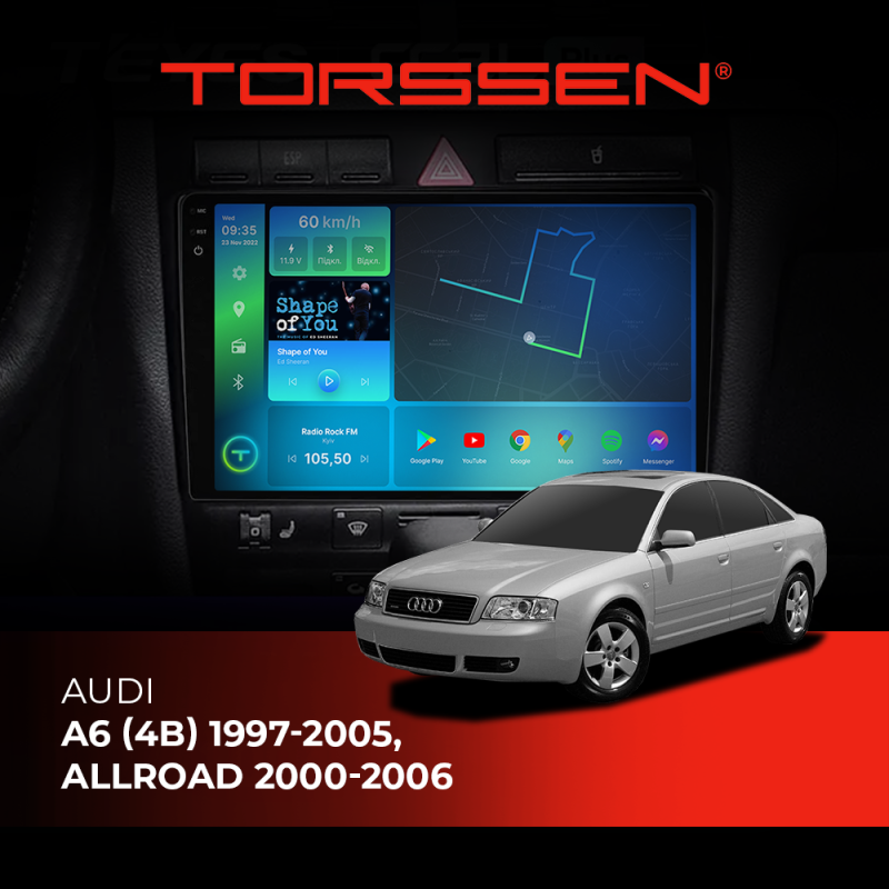 Штатна магнітола Torssen 2K Audi A6 (4B) 97-05 ,Allroad 00-06 FL9 4+64Gb 4G Carplay DSP