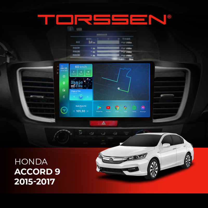 Штатна магнітола Torssen 2K Honda Accord 9 2015-2017  FL10 4+64Gb 4G Carplay DSP