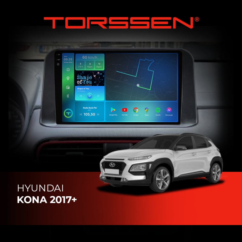Штатна магнітола Torssen 2K Hyundai Kona 17+ FL10 4+64Gb 4G Carplay DSP