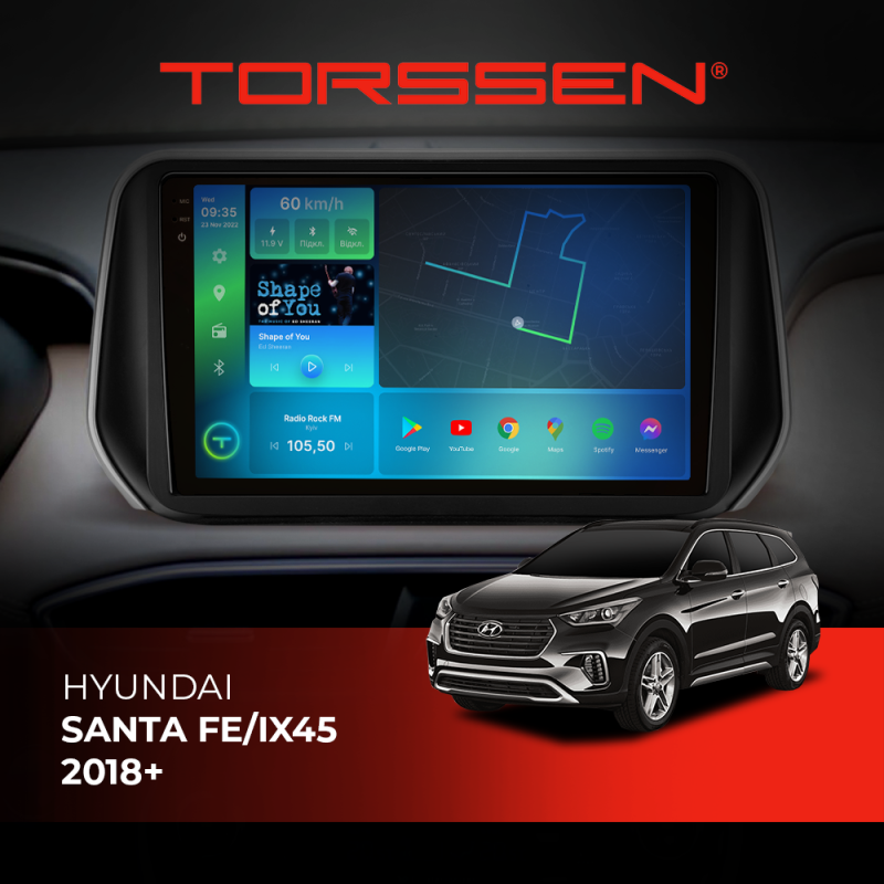 Штатна магнітола Torssen 2K Hyundai Santa Fe/IX45 2018+ FL10 4+64Gb 4G Carplay DSP