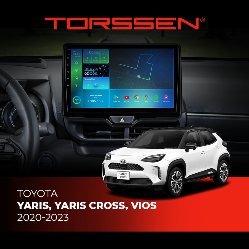 Штатна магнітола Torssen Toyota Yaris,Yaris Cross,Vios 2020-2023 FL10 4+64Gb 4G Carplay DSP