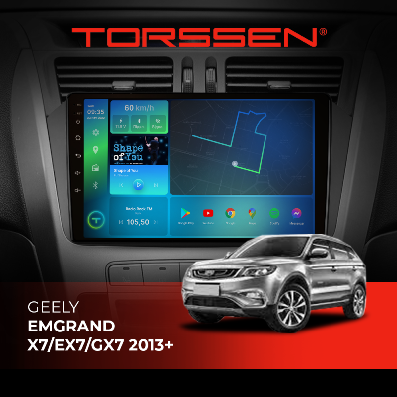 Штатна магнітола Torssen Geely Emgrand X7/EX7/GX7 2013+ F9332 4G Carplay DSP