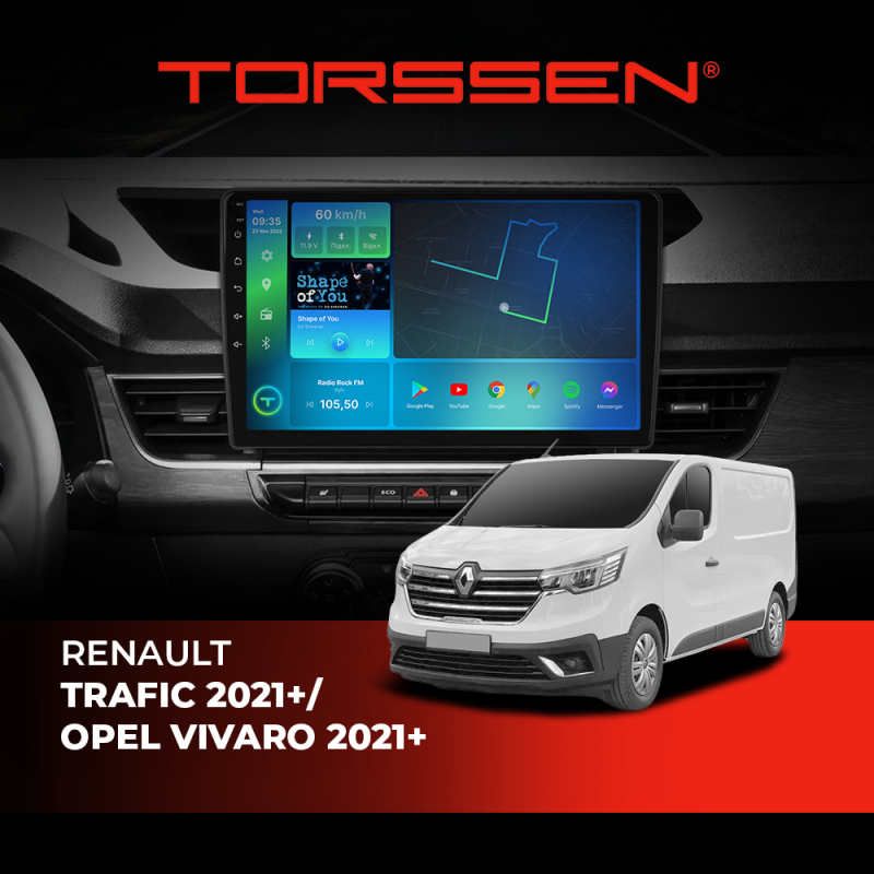Штатна магнітола 2K Torssen Renault Trafic 4 2021+/Opel Vivaro 2021+ FL10 4+64Gb 4G Carplay DSP