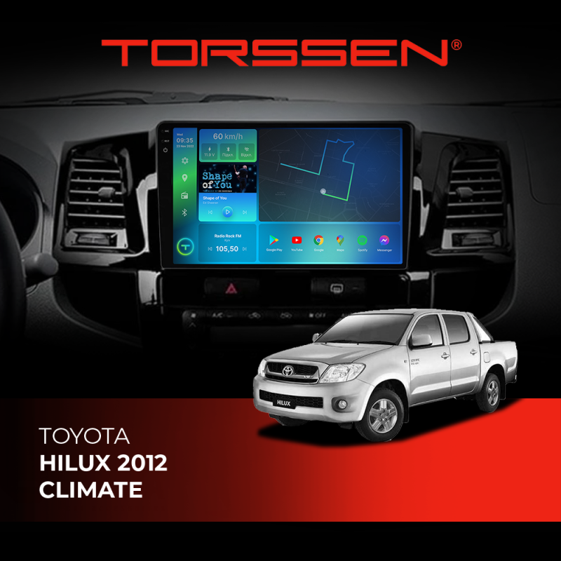 Штатна магнітола Torssen 2K Toyota Hilux 12 climate F9332 4G Carplay DSP