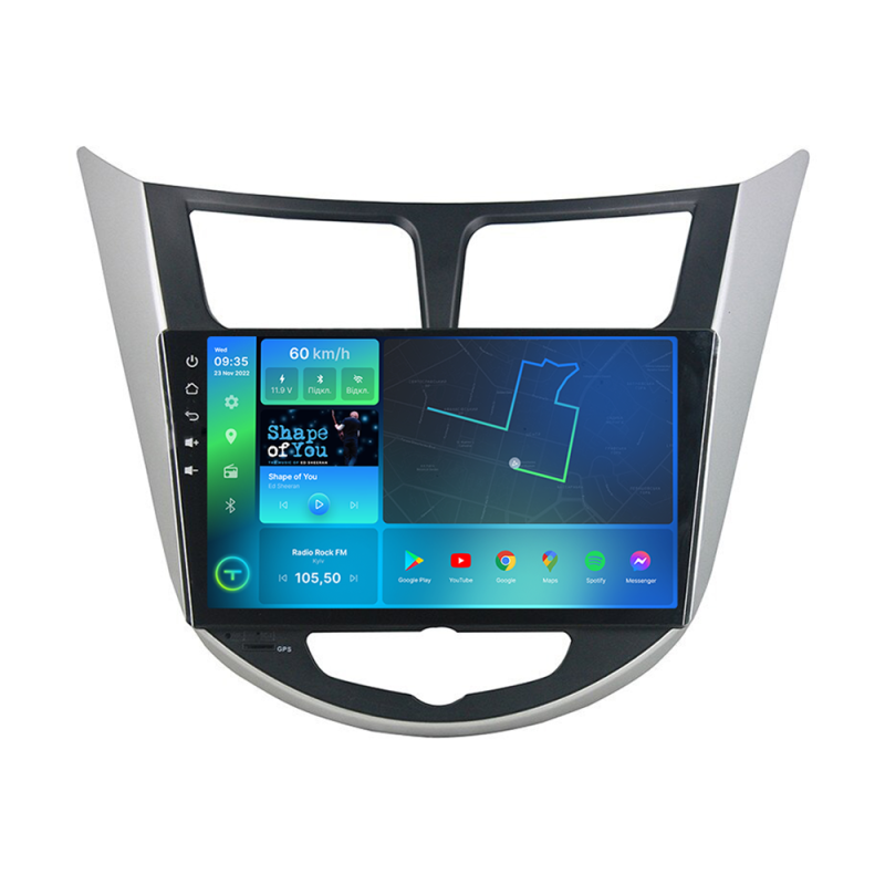 Штатна магнітола Torssen Hyundai Accent 2011-2018 silver+black FL9 4+64Gb 4G Carplay DSP